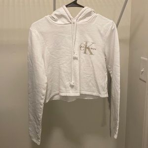 Calvin Klein cropped white hoodie.